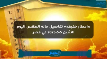 «أمطار خفيفة» تفاصيل حالة الطقس اليوم الإثنين 5-5-2025 في مصر